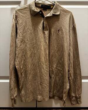 Polo Ralph Lauren Classic Fit Soft Cotton Long Sleeve Polo Shirt Beige Men's Lar